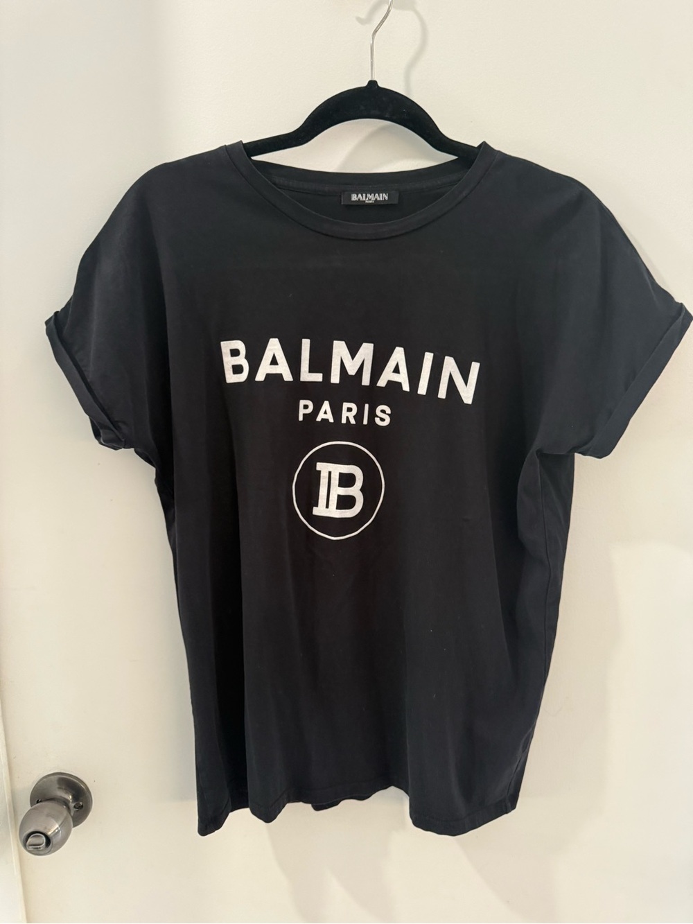 Balmain Black Tee with White Paris Logo